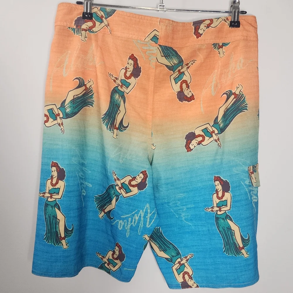 HANG TEN HAWAII BOARD SHORTS Hawaiian Print Swim Mens 34‎